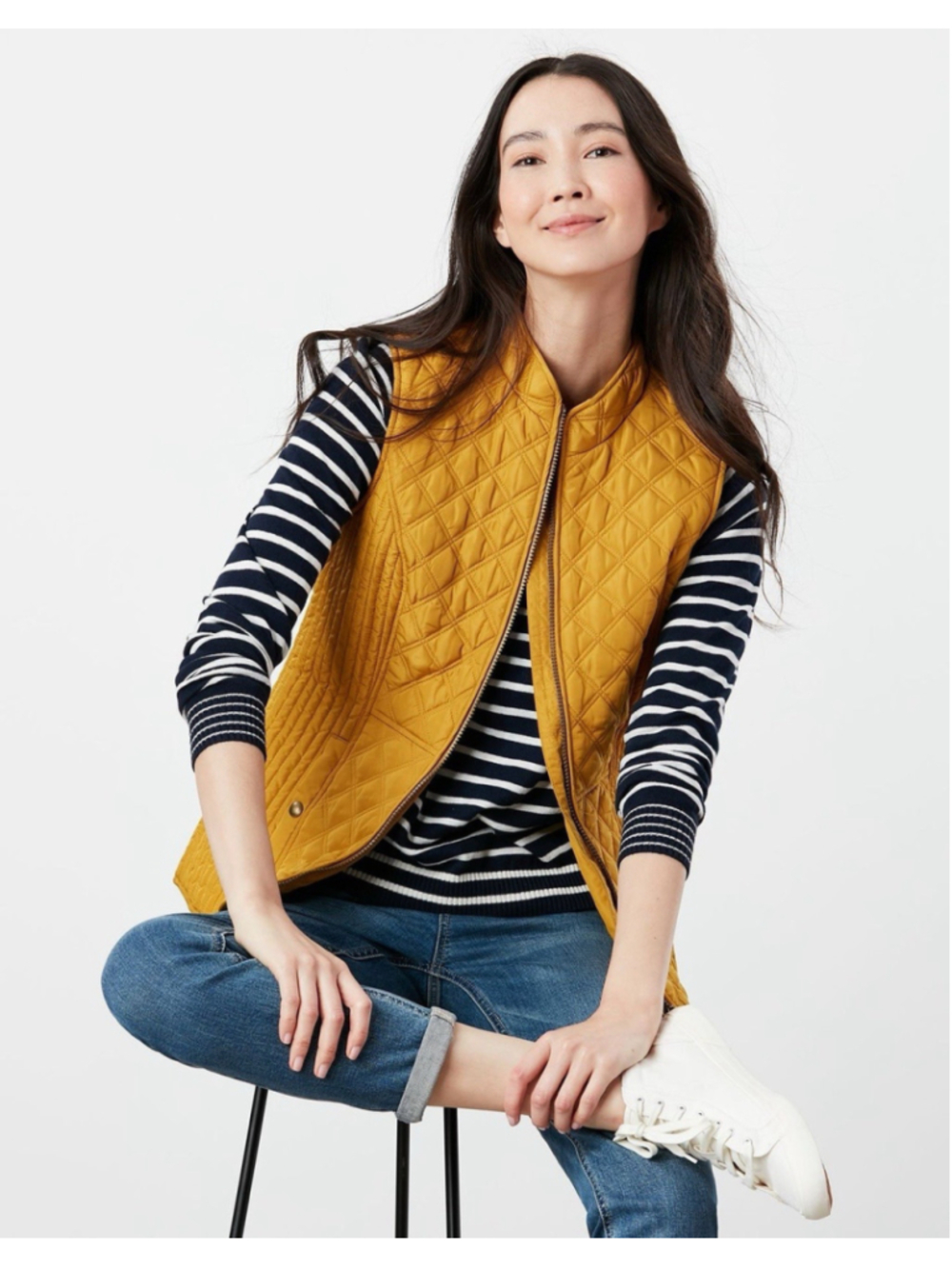Joules Classic Diamond Quilted Mustard Gilet Minx Vest US 8